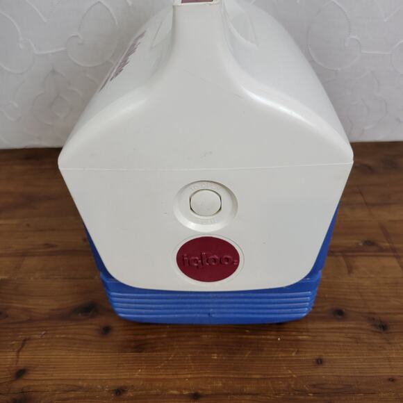 Vintage MiniMate By Igloo White Blue Purple Push Button Cooler Lunch Box - Picture 5 of 7